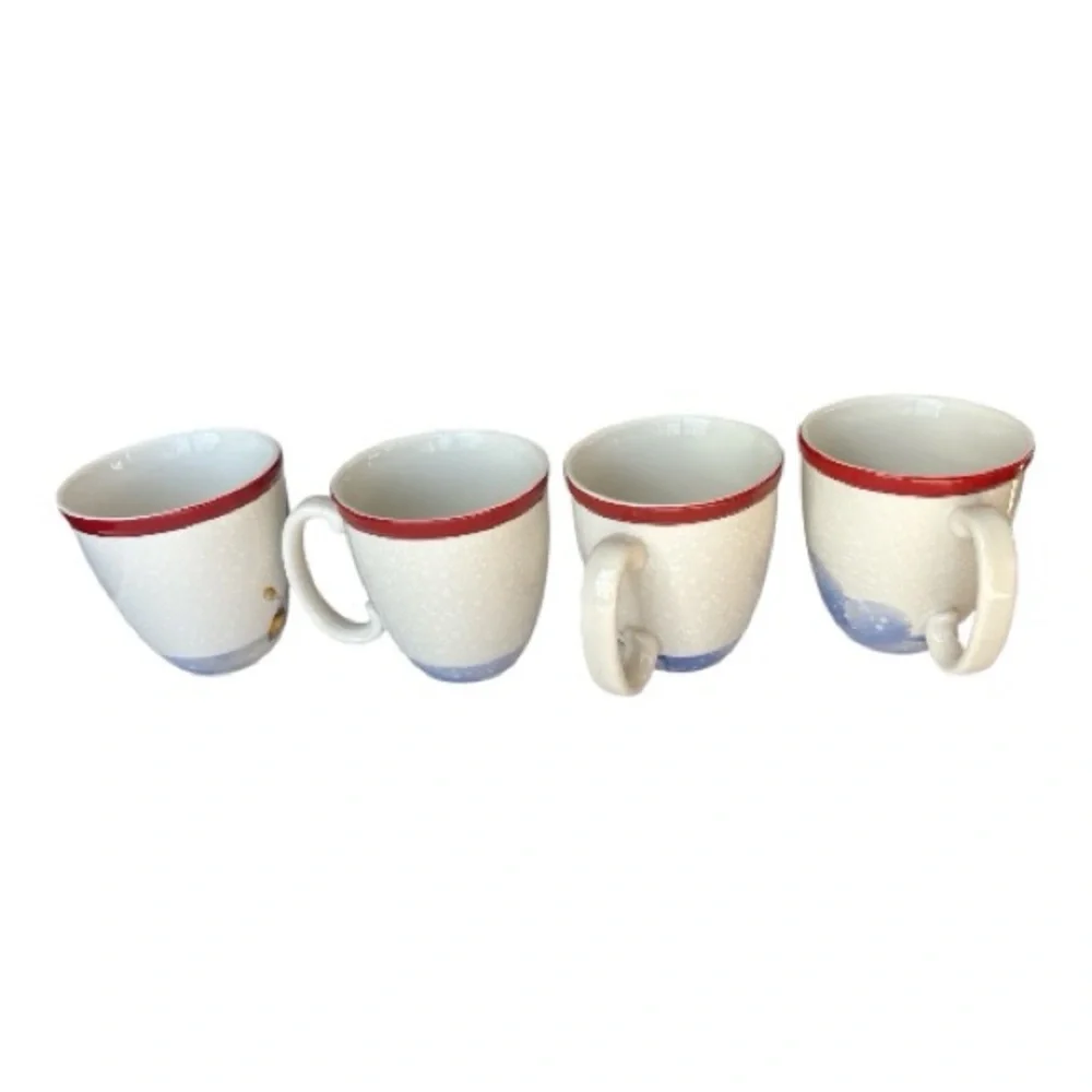 Williams-Sonoma Nortic Elf Mug set making a snowman pattern set of 4